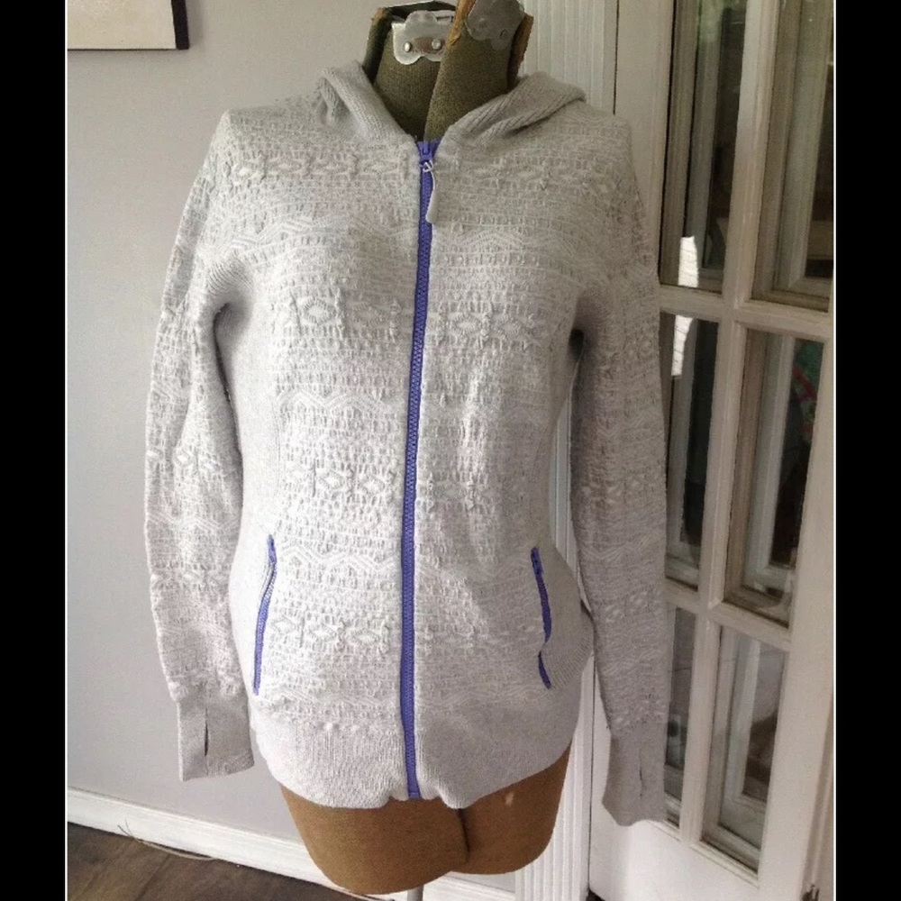 SKRY GRAY /PURPLE NAVAJO ZIP SWEATER HOODIE M